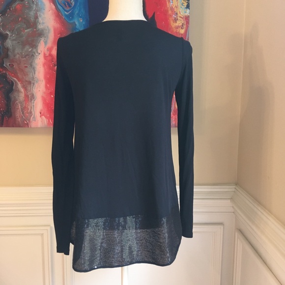 🎉LAST CHANCE🎉 BCBGMAXAZRIA Sequin Trim Black Long Sleeve Tee - Picture 7 of 7